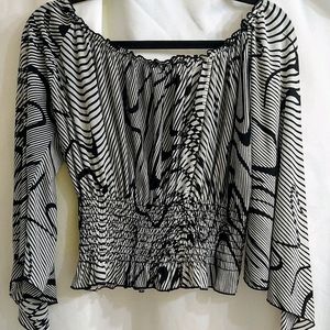 ASSA Women's Size L Sheer Print Top